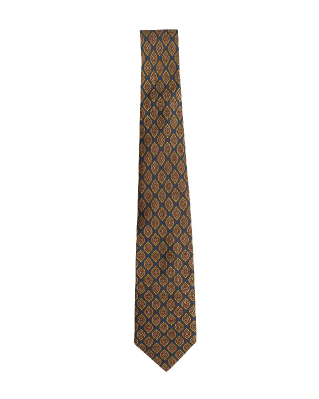 men's silk ties-Nina Ricci Printed Tie in Navy Blue Silk