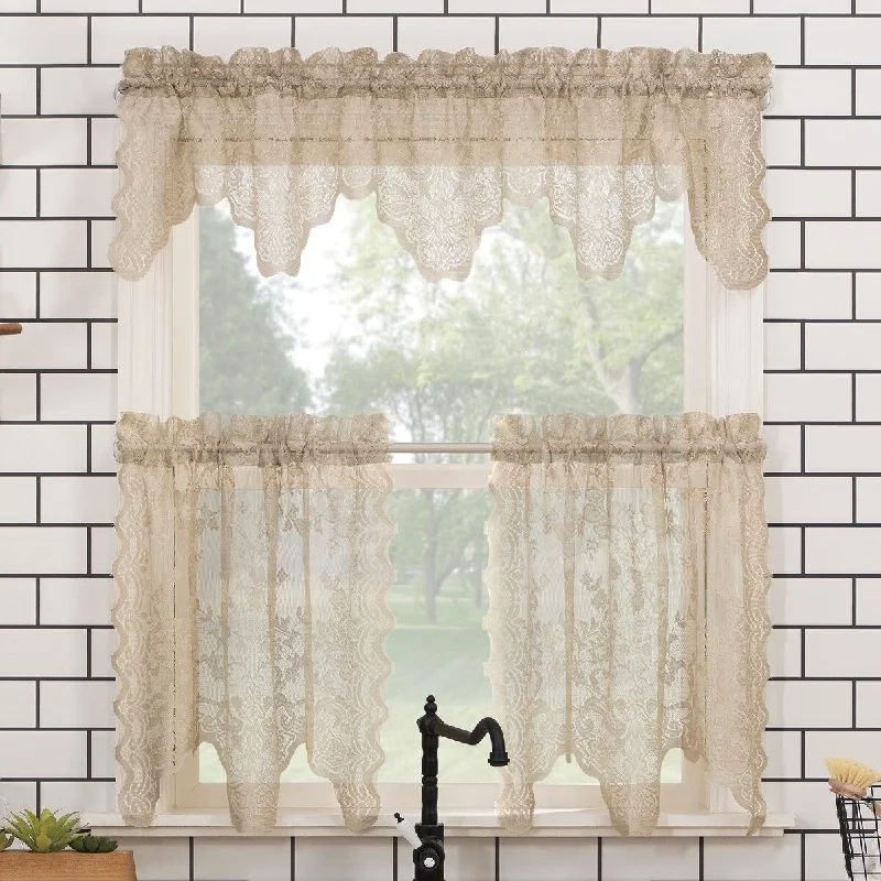 classic men's ties-No. 918 Alison Floral Lace Sheer Rod Pocket Kitchen Curtain Valance and Tiers Set