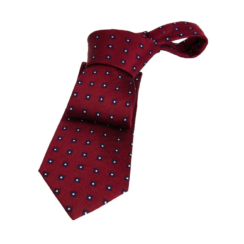 men's wedding attire neckties-Oakland Foulard Silk Tie, Red / Navy / Silver