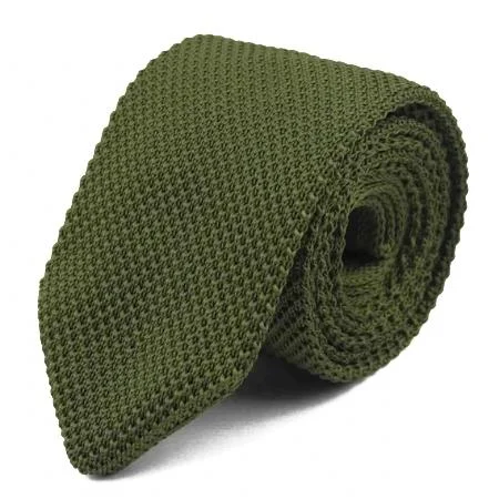 wedding necktie ideas-Classy Men Solid Olive Green Knitted Tie