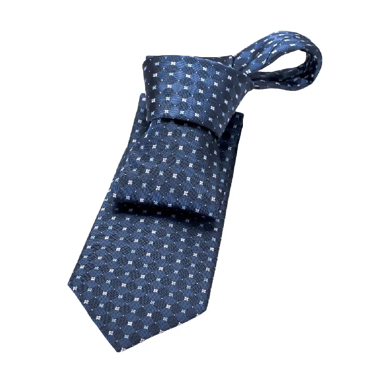 tie combinations for men-Orchard Park Foulard Silk Tie, Bluish Grey / Navy /  Silver