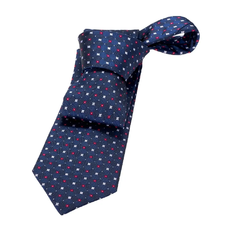 geometric print ties-Orchard Park Foulard Silk Tie, Navy / Blue / Red