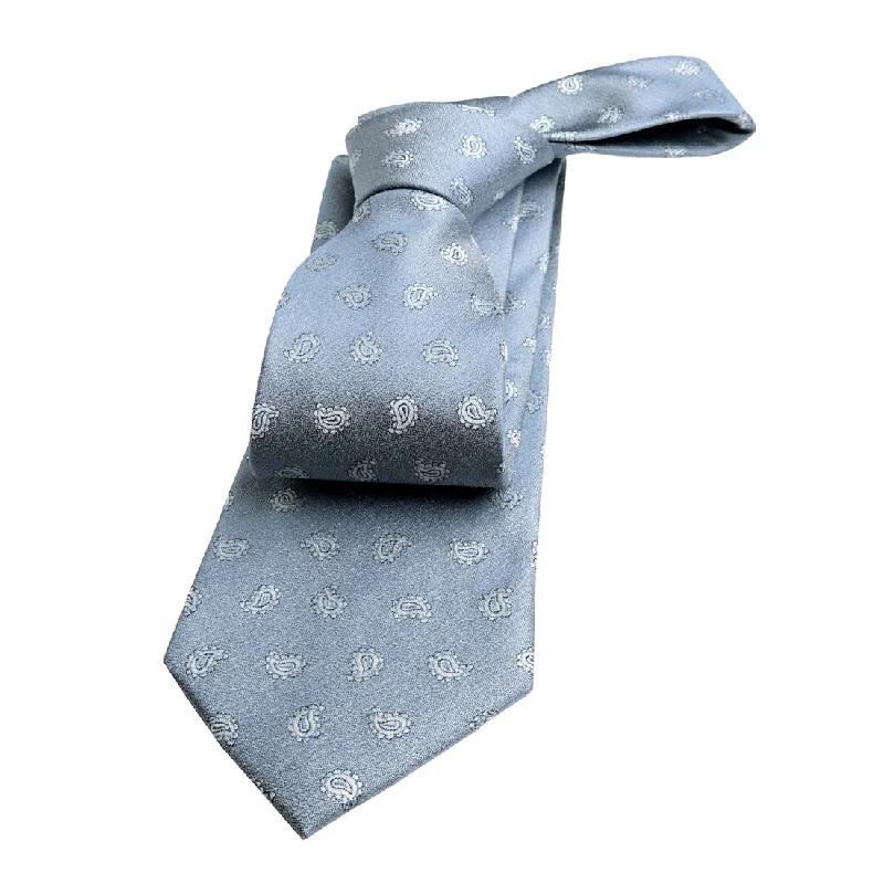 fun print neckties-Oyster Bay Paisley Silk Tie, Light Blue / Silver