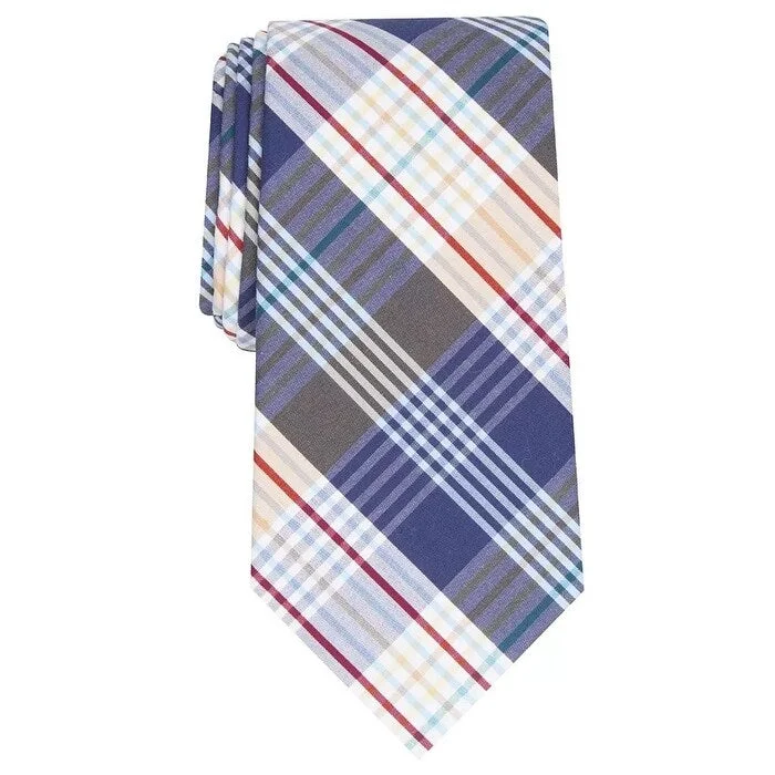 wedding necktie sets-Perry Ellis Men's Alethia Classic Plaid Tie Navy Size Regular - One Size