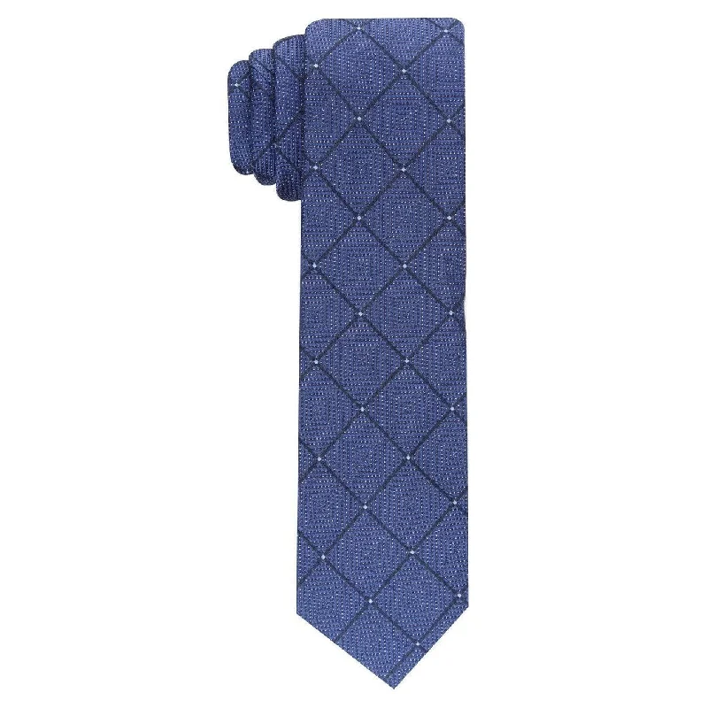 silk ties with intricate patterns-Perry Ellis Men's Burr Classic Geo Grid Tie Navy Size Regular - One Size