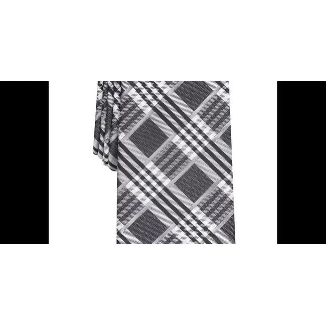 fashionable necktie designs-Perry Ellis Men's Cameron Plaid Tie Black Size Regular