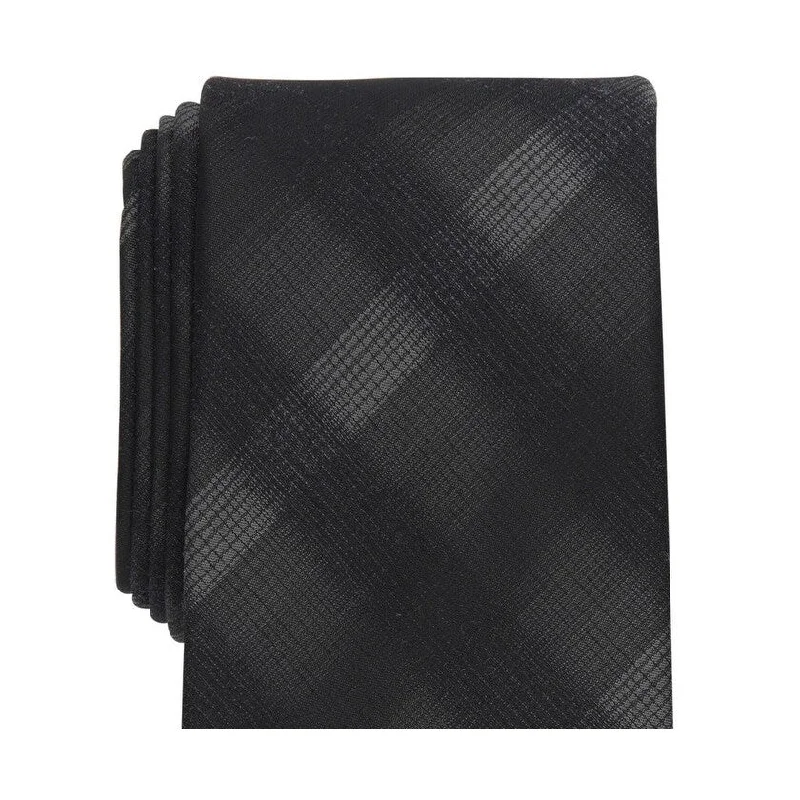 unique office neckties-Perry Ellis Men's Classic Design Broer Plaid Tie Black Size Regular