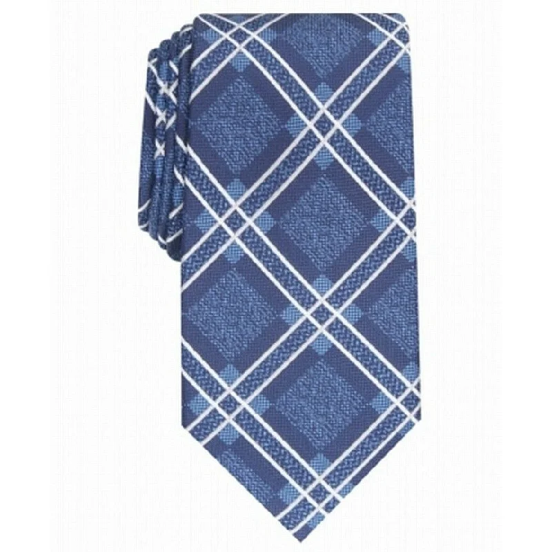 best quality necktie brands-Perry Ellis Men's Denner Classic Plaid Tie Navy Size Regular