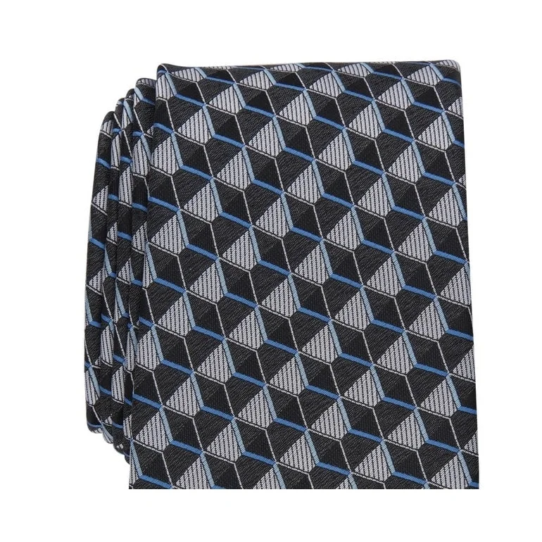 trendy necktie styles for men-Perry Ellis Men's Dunstan Geometric Print Tie Black Regular