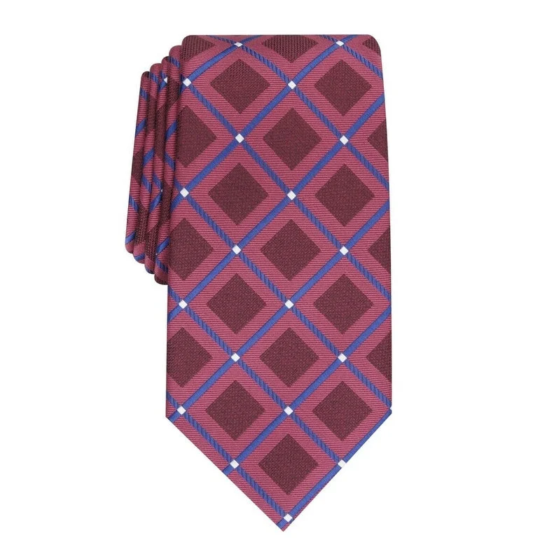 luxury office neckties-Perry Ellis Men's Hendry Grid Tie Red Size Regular