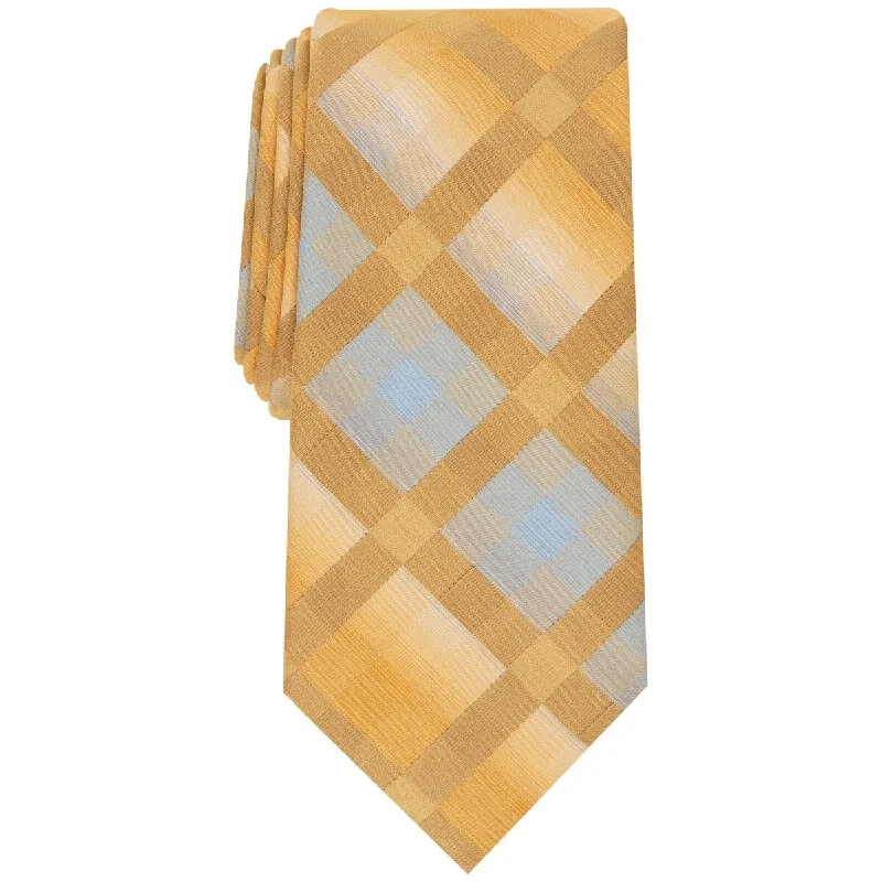 unique bow ties for men-Perry Ellis Men's Lewis Modern Plaid Tie Yellow Size Regular