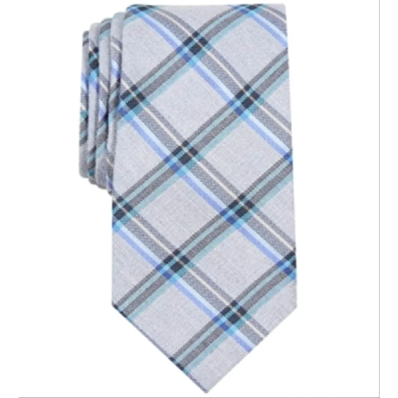 best neckties for business-Perry Ellis Men's Tartan Plaid Slim Neck Tie Blue Size Regular