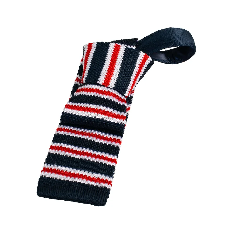 multi-pack neckties for men-Portland Stripes Knitted Silk Tie, Navy / White / Red