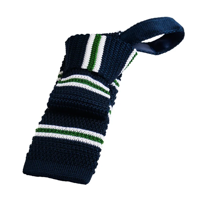 formal silk ties-Rockland Stripes Knitted Silk Tie, Navy / Green / White