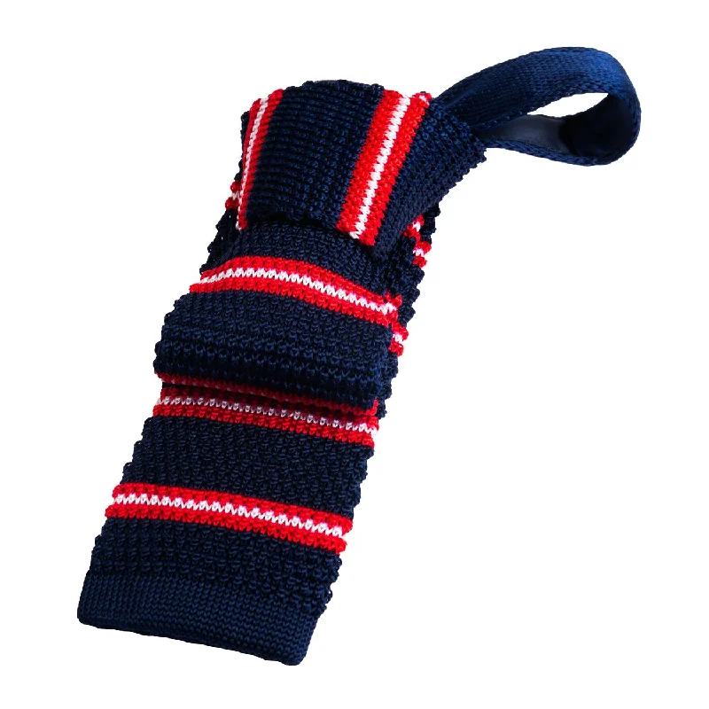 silk ties for the office-Rosendale Stripes Knitted Silk Tie, Navy / Red / White