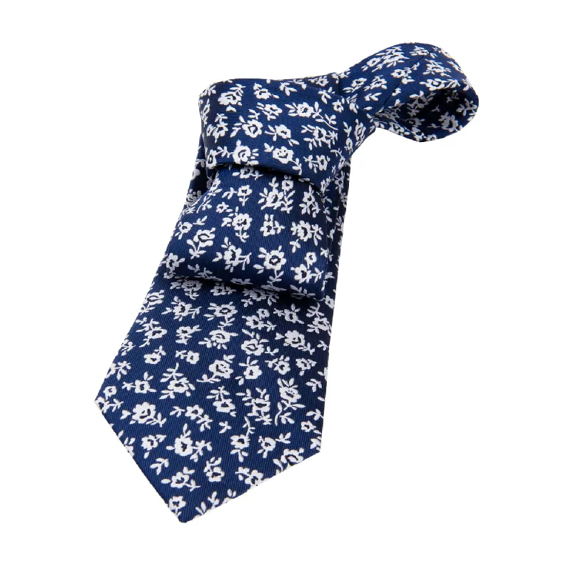 affordable wedding ties-Roxbury Floral Silk Tie, Blue / Silver