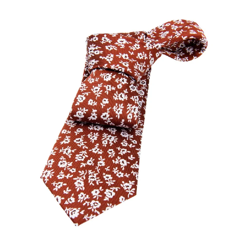 stylish ties for formal wear-Roxbury Floral Silk Tie, Rust Orange / Silver