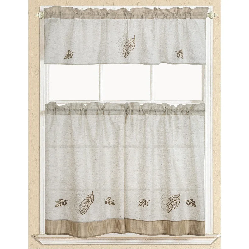 stylish work ties-RT Designers Collection Rustic Embroidered Leaf Tier and Valance Kitchen Curtain Set