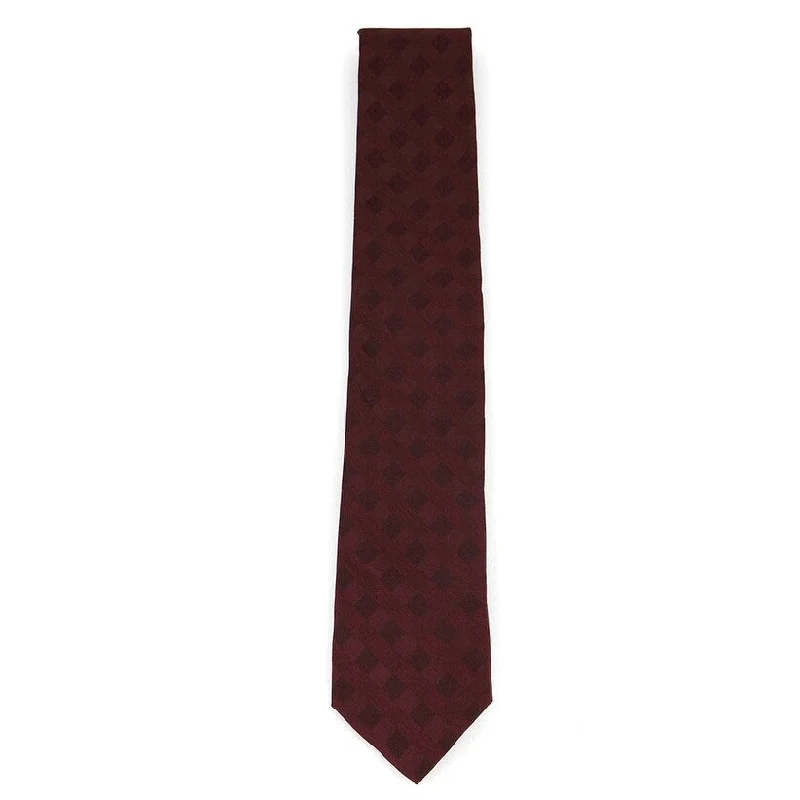 high-end men's ties-Ryan Seacrest Distinction Ties Men's San Leo Gingham Classic Neck Tie Silk Dark Red Size Regular - one size