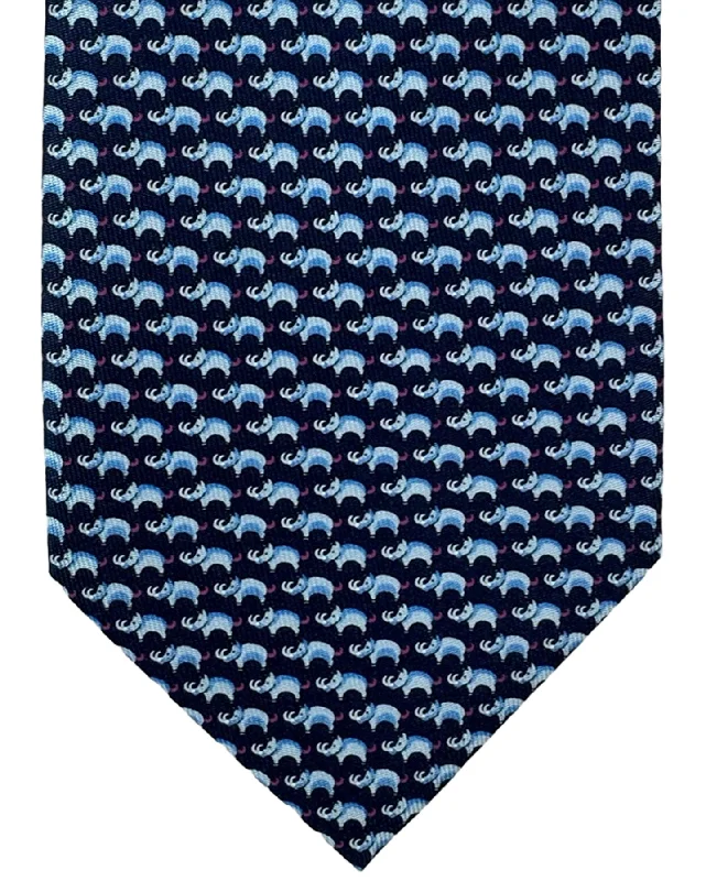 best wedding tie sets-Salvatore Ferragamo Silk Tie Navy Blue Boar Design