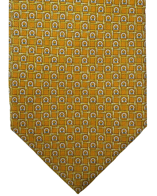 solid color silk ties-Salvatore Ferragamo Tie Orange Gold Gancini