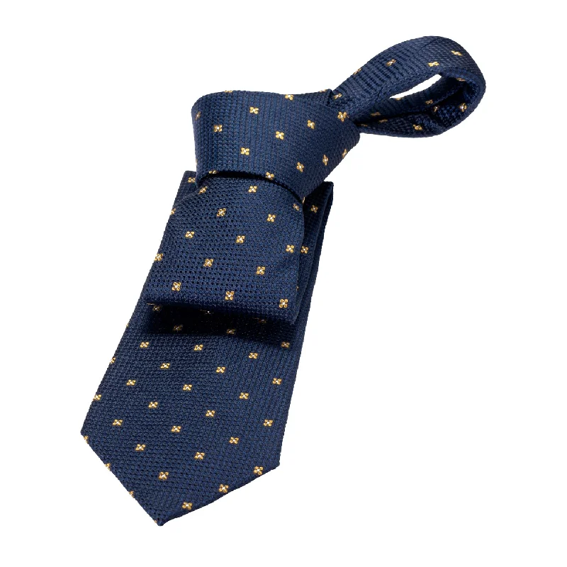 professional neckties-Seneca Falls Foulard Silk Tie, Navy / Gold