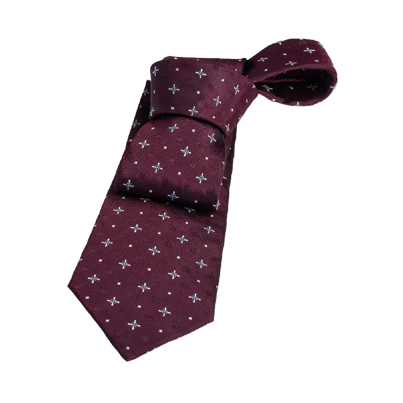 handmade neckties-Shelburne Foulard Silk Tie, Burgundy / Silver / Light Blue