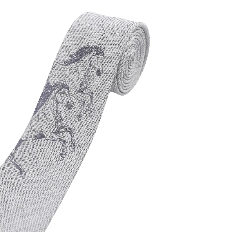 men's business silk ties-Soft Grey Twin Horses Tie