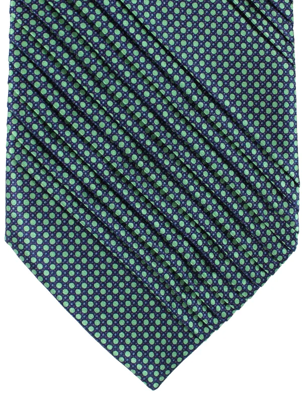 trendy ties for office wear-Stefano Ricci Pleated Silk Tie Dark Green Dots SALE