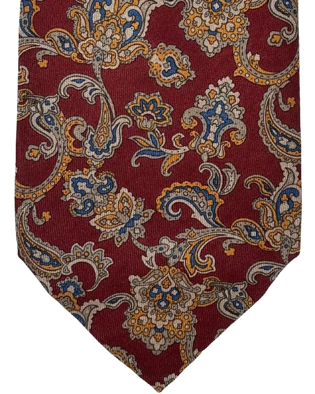 stylish wedding necktie sets-Stefano Ricci Silk Tie Maroon Taupe Navy Paisley Ornamental