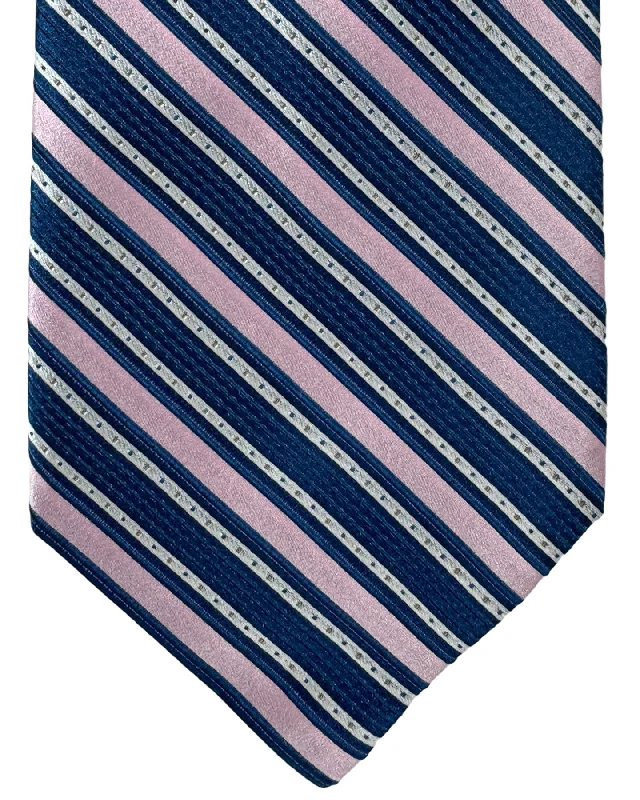 men's professional silk ties-Stefano Ricci Silk Tie Pink Navy Silver Stripes