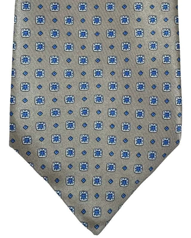 men's premium ties-Stefano Ricci Silk Tie Taupe Blue Mini Geometric