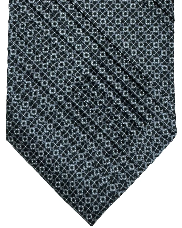 best neckties for business-Stefano Ricci Tie Black Silver Geometric - Pleated Silk