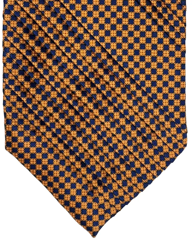 stylish ties for formal wear-Stefano Ricci Tie Midnight Blue Orange Micro Design - Pleated Silk