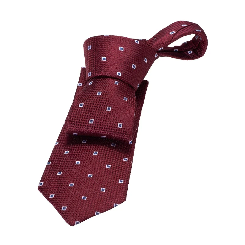 luxury silk neckties-Stuyvesant Foulard Silk Tie, Burgundy / Grey / Silver