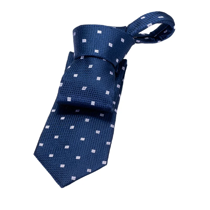 men's formal occasion neckties-Stuyvesant Foulard Silk Tie, Navy / Grey / Silver