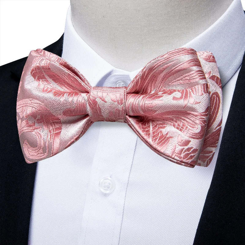 classic men's ties-Ties2you Pink Tie Paisley Self-Tied Bow Tie Pocket Square Cufflinks Set