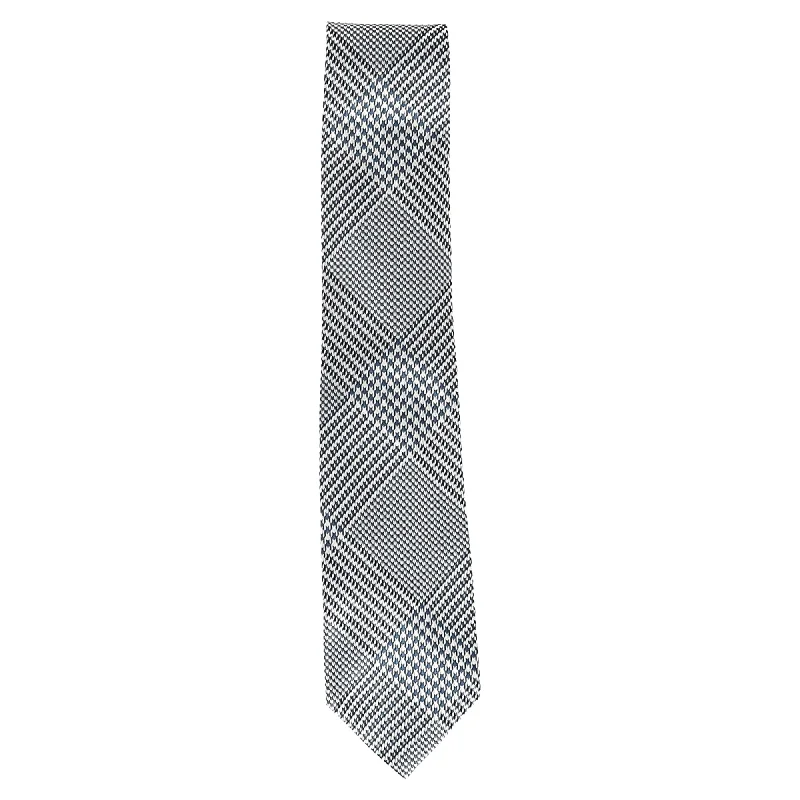 men's black ties-Tom Ford Houndstooth Print Neck Tie in Black and White Silk