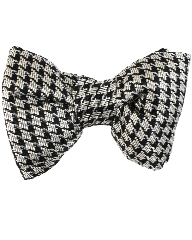 stylish ties for weddings-Tom Ford Silk Bow Tie Silver Black Houndstooth