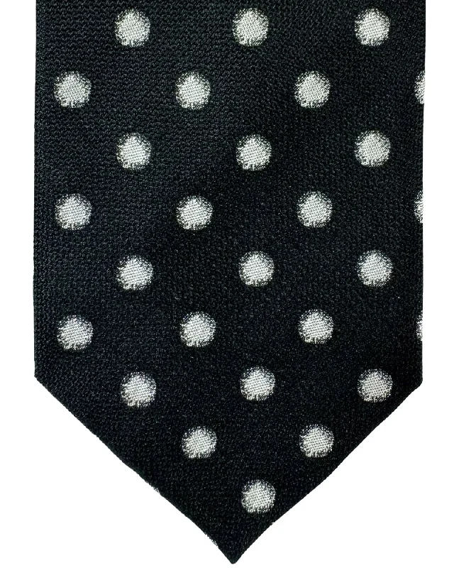 slim fit neckties-Tom Ford Silk Tie Black Silver Polka Dots