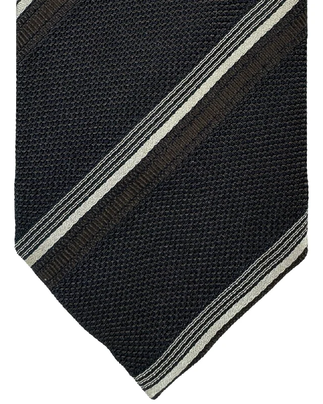 classic men's ties-Tom Ford Tie Black Brown Silver Stripes