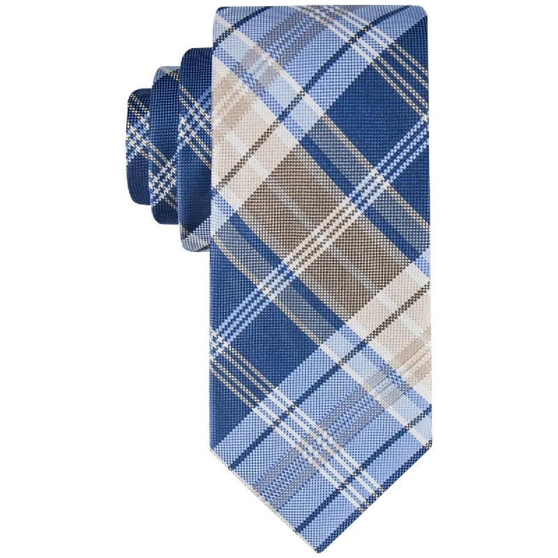 patterned ties for weddings-Tommy Hilfiger Men's Classic Plaid Tie Beige Size Regular