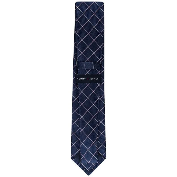 men's professional silk ties-Tommy Hilfiger Men's Classic Shadow Grid Tie Blue Size Regular