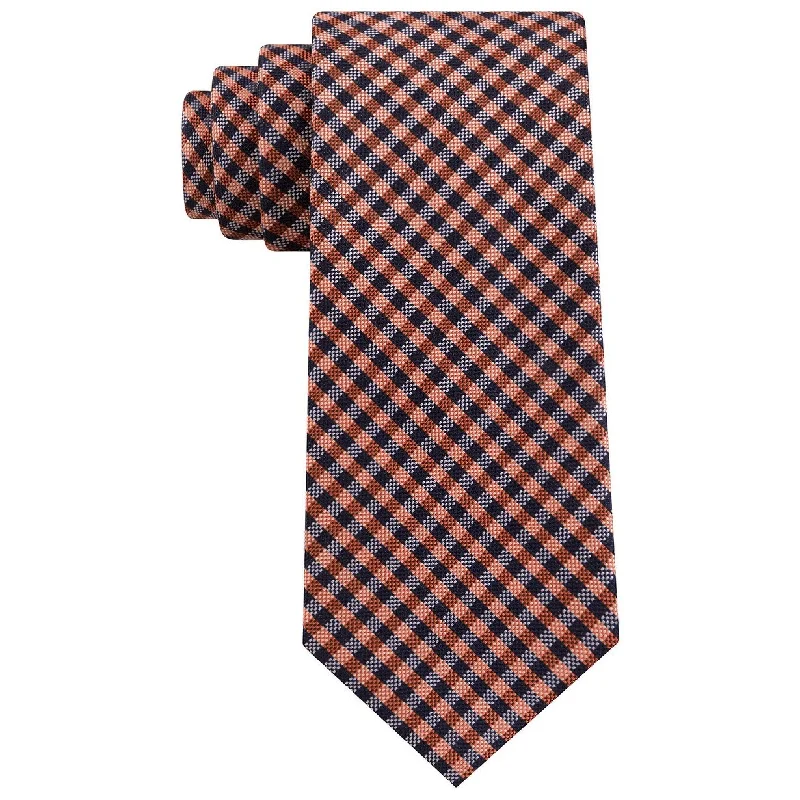 formal event neckties-Tommy Hilfiger Men's Classic Textured Plaid Tie Orange One Size