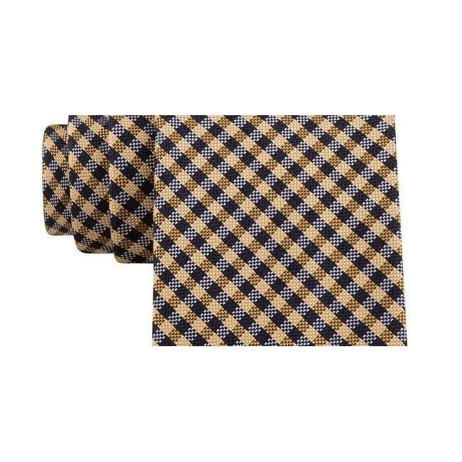 cool tie designs for men-Tommy Hilfiger Men's Classic Textured Plaid Tie Yellow Size Regular