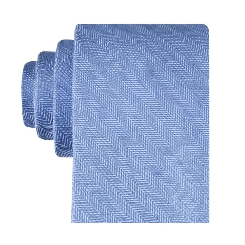 exclusive necktie collections-Tommy Hilfiger Men's Herringbone Linen Solid Tie Blue Size Regular