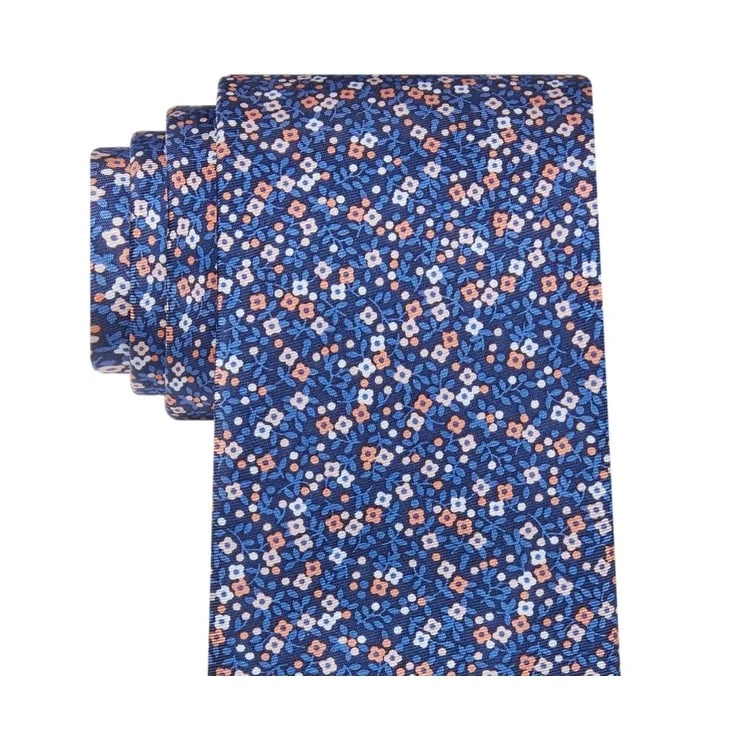 men's formal bow ties-Tommy Hilfiger Men's Kai Botanical Floral Silk Tie Blue Size Regular