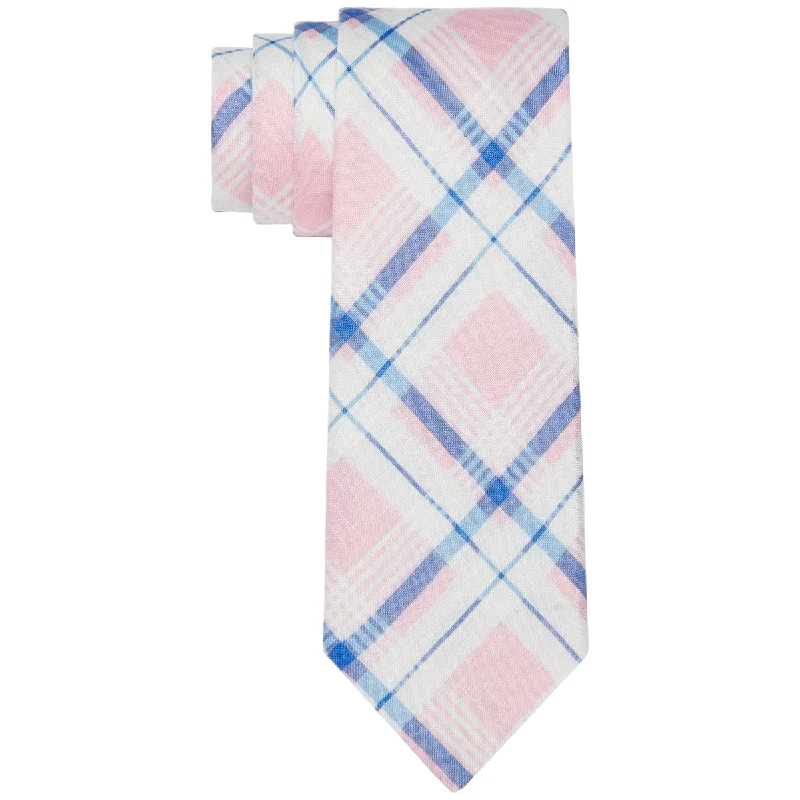 soft silk neckties-Tommy Hilfiger Men's Robert Slim Plaid Pattern Linen Tie Pink Size Regular