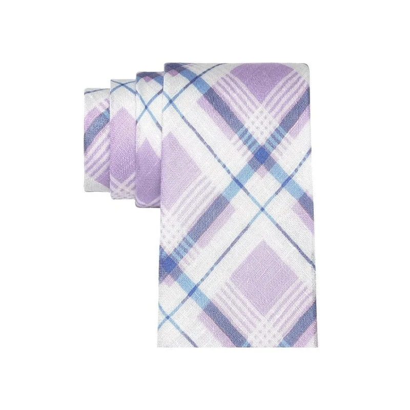 paisley neckties-Tommy Hilfiger Men's Robert Slim Plaid Pattern Linen Tie Purple Size Regular