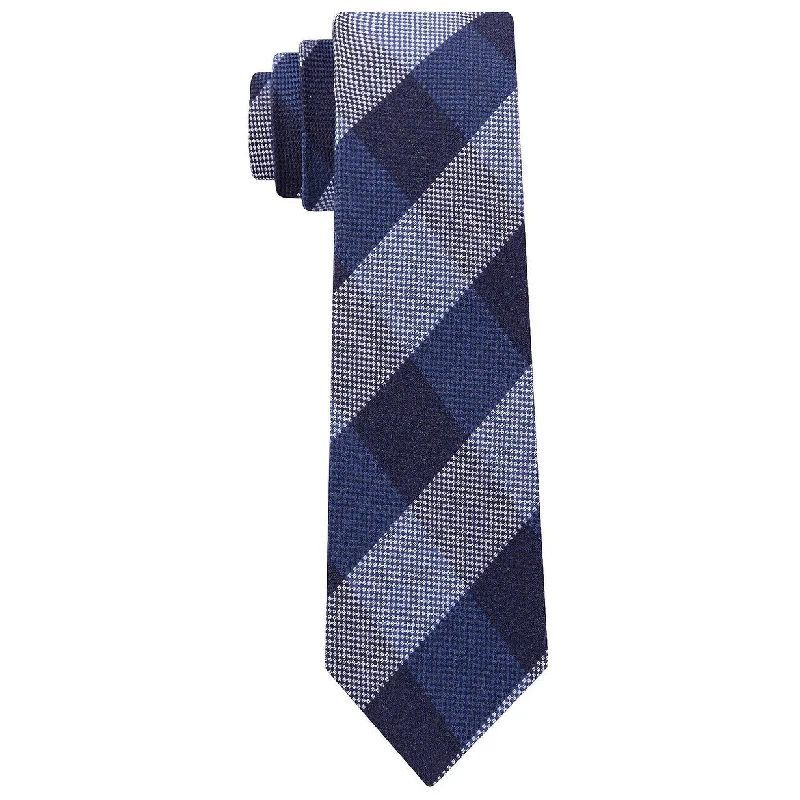 geometric print ties-Tommy Hilfiger Men's Slim Textured Check Tie Navy Size Regular